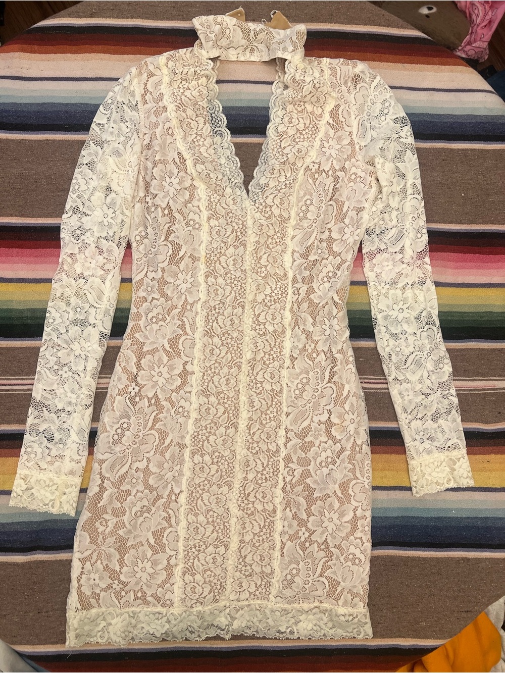 bebe Cream Lace Dress with Nude Lining